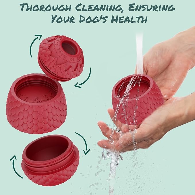 Enrichment Frozen Treat Toy for Dogs - 2-in-1 Dog Licking Toy & Dispensing Dog Puzzle Toy, Fillable Rubber Interactive Toy, Keeps Them Busy, Reduces Anxiety, Safe & Easy to Clean Red