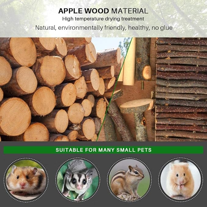 HOSUKKO Hamster Climbing Toys Wooden Hamster Playing Activity Set, Hamster Activity Playground Climb Platform Apple Wood Chewing Toys for Hamster Small Pets (D-Playground with Large Bridge)