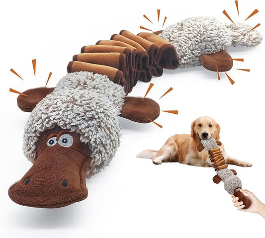 Squeaky Dog Toys, Interactive Tug of War Puppy Toys, Funny Plush Dog Chew Toys, Stuffed Dog Toys for Small,Medium and Large Dogs - Platypus