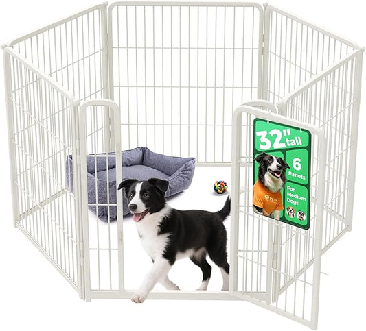 FXW Homeplus Unleashed Indoor Dog Playpen - Stress-Free and Safe Play, Heavy Duty 32 Inch 6 Wire Panels Dog Pen for Small and Medium Dogs, White│Patented