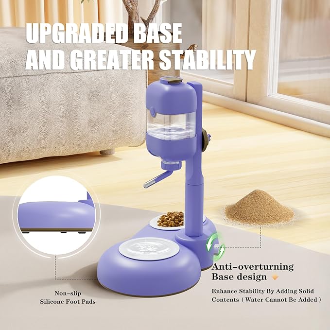 Dog Bowls with Puppy Weaning Bottles,3 in 1 Dog Bowl Set with Water Dispenser and 2 Food Grade Ceramic Bowls for Cats,Bunnies,Ferrets and Small Sized Dogs（Purple）