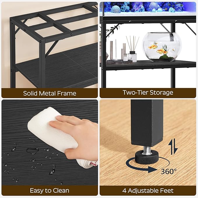 30 Gallon Fish Tank Stand, Aquarium Stand with 2-Tier Storage Shelves, Heavy Duty Breeder Turtle Terrarium Stand Rack for Home Office, 30.0" L x 11.8" W x 24.4" H, Black FTBK3001