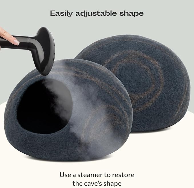 MEOWFIA Cat Cave – Premium Felt Cat Bed for Indoor Cats, Handmade 100% Merino Wool (Medium, Slate Grey)