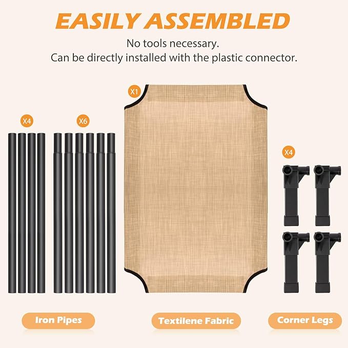 Heeyoo Elevated Dog Bed, Cooling Raised Pet Cot with Chew Proof Washable Breathable Mesh and Metal Frame, Portable Dog Cot Bed with No-Slip Feet for Outdoor or Indoor Use