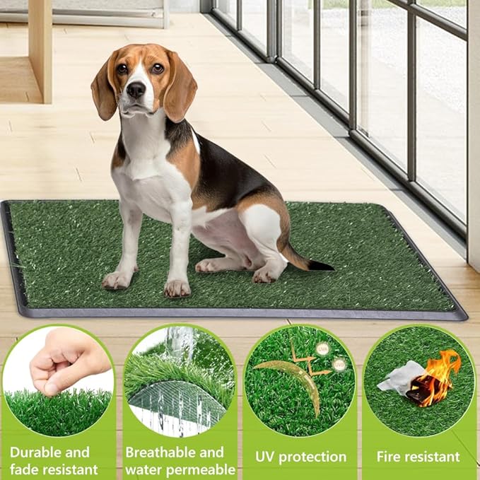 Artificial Grass Dog Grass Pad with Tray, Reusable Pet Urinal Pads for Training, 4 Layers Washable Bathroom Balcony Indoor Dog Potty (M-20×25")
