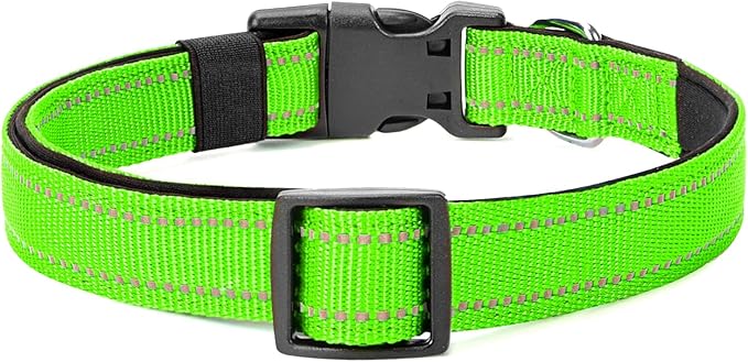 Reflective Dog Collar Padded with Soft Neoprene Breathable Quick Release Basic Dog Collars for Large Dogs Green Boy Girl