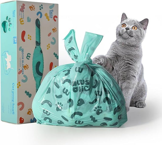 Cat Litter Bags and Dog Poop Bags with Handle, 180 Counts, Cornstarch Based Extra-Thick&100% Leak Proof,Pet Waste Bag for Kitty and Doggie (Lavender Scented)