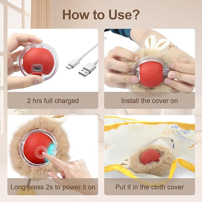 Interactive Cat Toys, Smart Rolling Ball in Play Mat, Automatic Speedy Moving Ball for Indoor Exercise, Motion Activated Pet Balls for Hide and Seek Mouse Catching Game (Red)