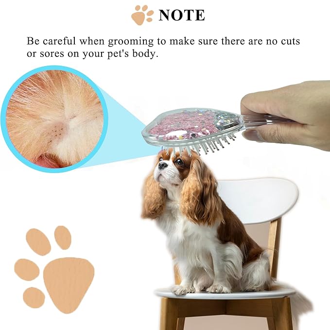 Small Dog Brush, Soft Brush for Shih Tzus, Yorkies, Maltipoos, Maltese, Love Shape Puppy Massaging Hair Comb for Small Dogs Cats Rabbits of All Hair Types (Glitter Pink)