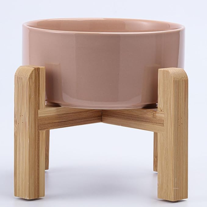 Petygooing Khaki Elevated/Raised Ceramic Dog Bowl for Small Breeds, Dog Food Water Dish with Stand,Pet Feeding Bowl with Anti Slip Rubber for Cats and Small Dogs Puppy 13.5 OZ (5.1In / 1.7 Cups)