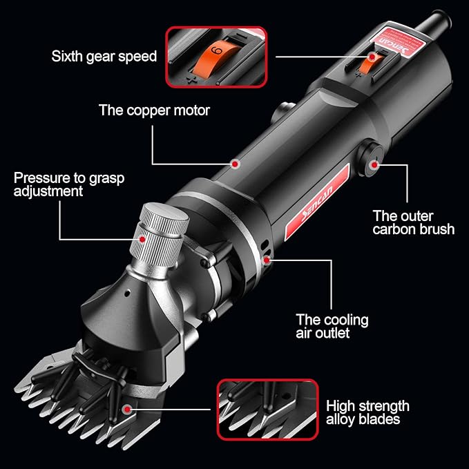 Sheep Clippers, 750W Farm Livestock Grooming Kit for Equine, Goat, Pony, Cattle and Large Thick Coat Animals (6 speeds, with 2 Blades)