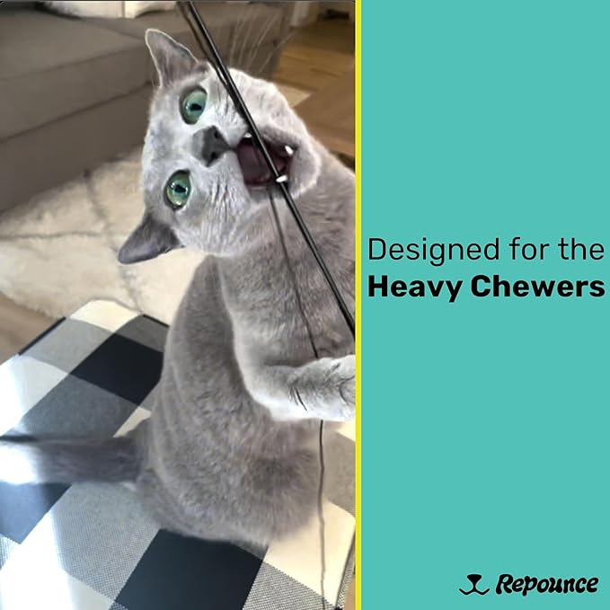 Replacement Strings for Cat Wand Toy - 3-Pieces - Chew-Proof Metal String Wire and 2 Durable Paracord Strings - Heavy Chewers Pack Cat Wand Toy Refill Strings (6 Replacement Strings)