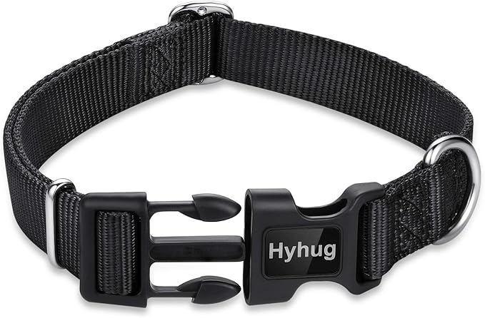 Hyhug Puppy Collar with Quick Release Buckle, Nylon Adjustable Durable Cute Dog Collar for Small Dogs, Male and Female(Small, Black)