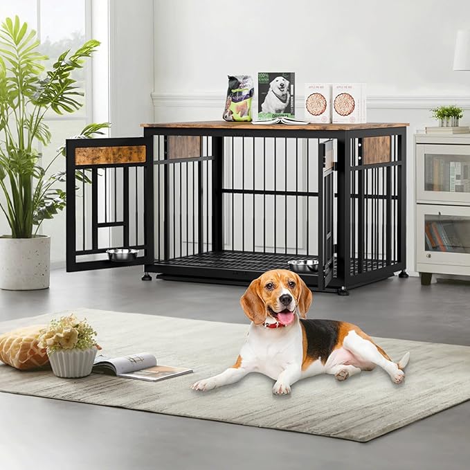 Heavy Duty Dog Crate Furniture for Large Dogs, Decorative Pet House End Table, 42inch Large Wooden Cage Kennel Furniture Indoor for Medium Dog