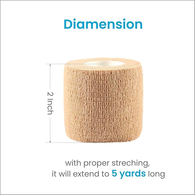 WePet Pet Wrap, Self-Adhesive, Only Sticks to Itself, Non-Woven Tape for Dog Legs, Paws, Wounds, First Aid Cohesive Gauze for Horse, Cat, Bird, Animal, 6 Rolls, 2 Inch, Solid Color