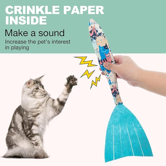 BINGPET 6 Pcs Catnip Toys for Cats,Interactive Cat Toy for Bored Indoor Kitten Adult Cats,Cat Fish Toy Filled with Natural Catnip,Cute Crinkle Cat Toy Kitten Toys Cat Chew Kicker Toy for All Breeds