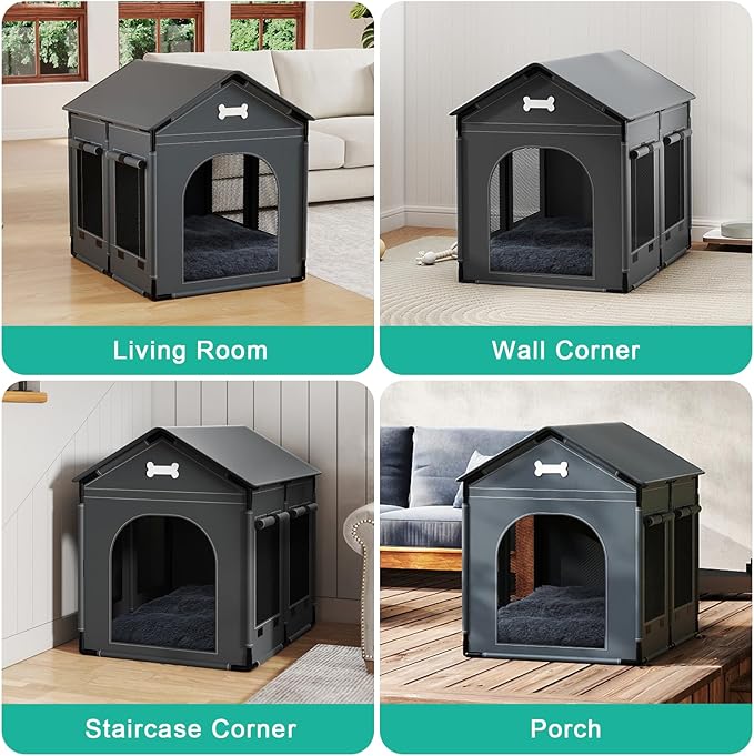 XL Indoor Dog House Dog Kennel Bed Mat with Cushion for Small Medium Large Dogs Cats, Winter Warm Cat Nest Puppy Cave Sofa Pet Products Easy Assembly, 33.9 * 26.8 Inches