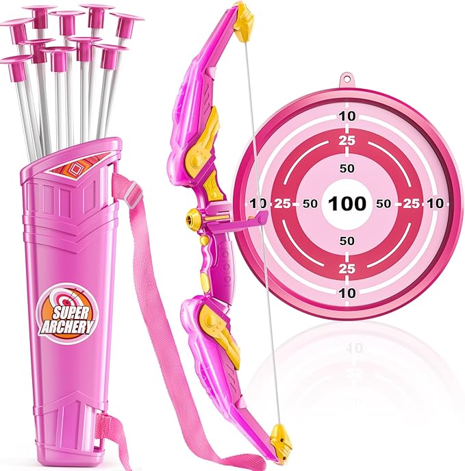 TEMI Bow and Arrow Set for Kids - Archery Toy Set - LED Light Up with Suction Cup Arrows, Target & Quiver, Indoor and Outdoor Toys for Children Boys Girls
