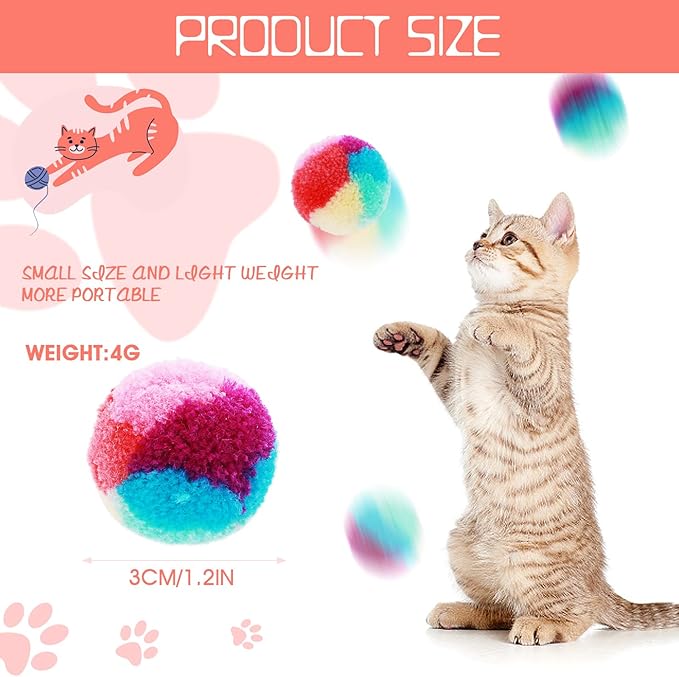 Rainbow Cat Toy Kit - 20PCS Soft Pom Pom Balls for Indoor Cat Play & Exercise