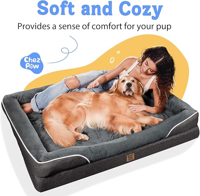 Washable Orthopedic Large Dog Bed - Dog Beds Large Sized Dogs with Removable Cover Waterproof Pet Bed with Bolster for Extra Large Pet
