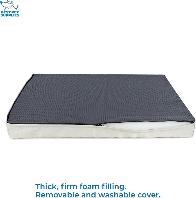 Best Pet Supplies Cute Dog Crate Mat Flat Bed with Waterproof Exterior, Thick Orthopedic Egg Foam Mattress, and Soft Sherpa Fleece Cover for Small, Medium, and Large Breeds - Beige, 41X29X4