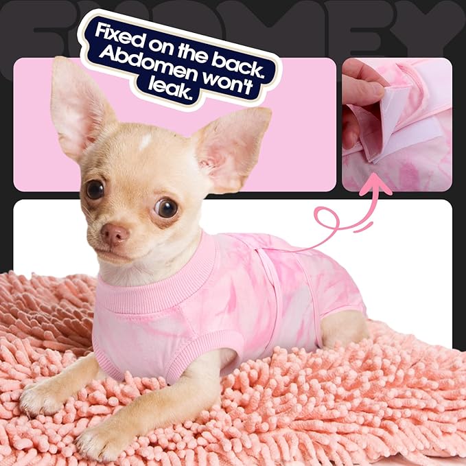 FUAMEY Recovery Suit for Dogs After Surgery,Soft Breathable Dog Bodysuit E-Collar & Cone Alternative Surgical Suit,Male Female Dog Neuter Spay Suits Anti Licking Wounds Onesie Pink Tie Dye XXL