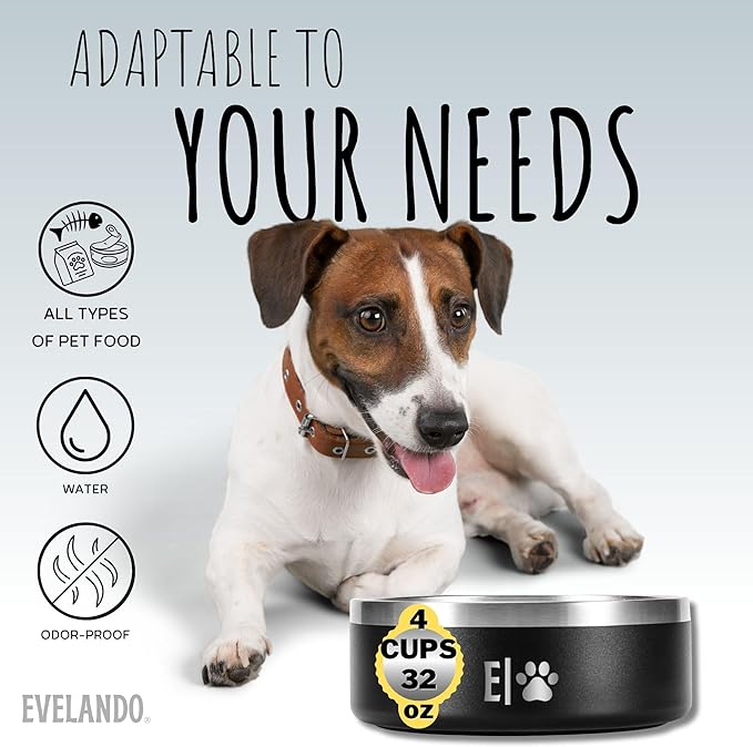EVELANDO® Premium Dog Food Bowl 32 oz Stainless Steel 4 Cups Small Medium Dog Bowls Non Slip & BPA-Free S M L Pet Water Bowl Platos para Perros Indoor Outdoor Pet Dish Feeder Water and Food Dish