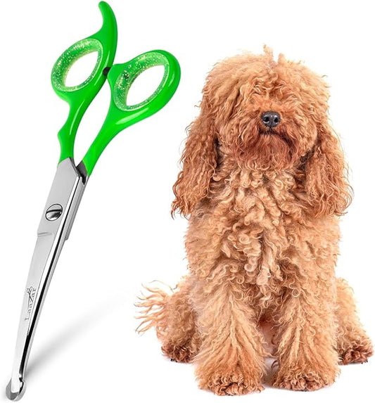 Rounded dog grooming scissors Professional - Sharp Stainless Steel Blades with Colorful Handles, Safe - Easy, Long Lasting grooming scissors for dogs at home (Curved Scissors)