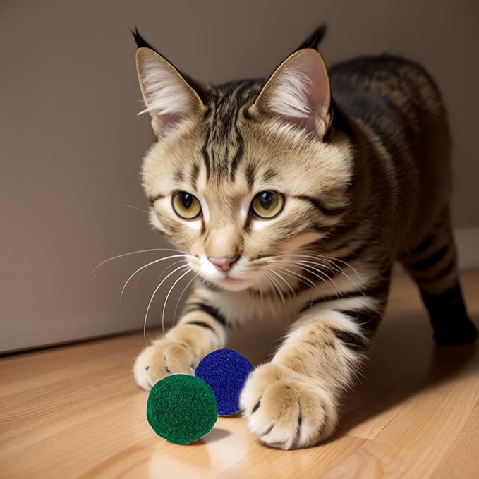 Cat Toy Balls, 30Pcs Premium Soft Pom Pom Balls for Kittens, 1,2'' Funny Interactive Cat Pompom Toys for Bored Indoor Cats Playing Plush Balls for Craft DIY Decorations,Cute Kitten Kitty Toys.