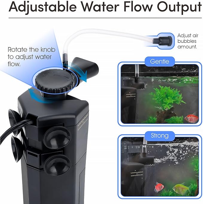 hygger Submersible Aquarium Power Filter 80 GPH for 3-10 Gallon Fish Tank Corner Internal Filter with Bio Ball Sponge 3-Stage Filtration System