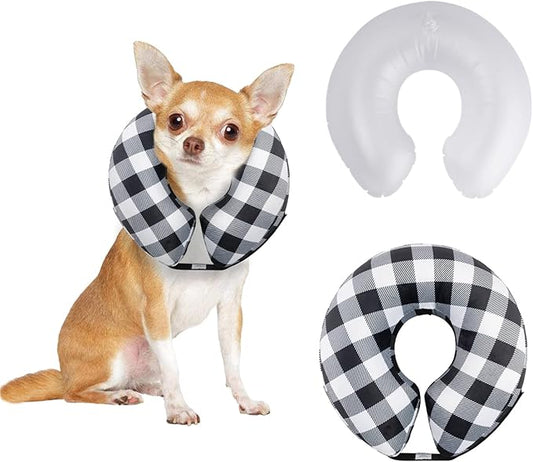 CuteBone Inflatable Dog Donut Collar with Removable Soft Fleece Covers for Small/Medium/Large Dogs and Cats After Surgery GWB03M
