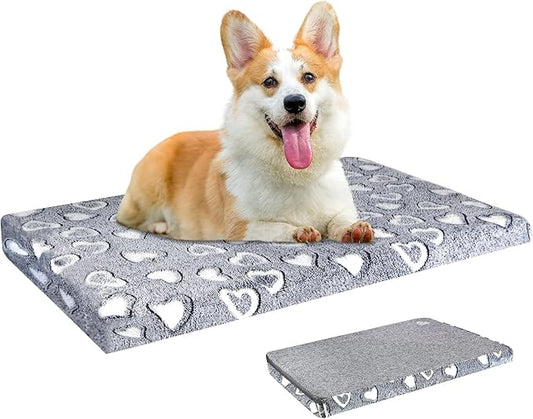VANKEAN Reversible Dog Crate Mat, Stylish Bed with Waterproof Linings and Removable, Washable Cover, Firm Support Pad for Small to XX-Large Dogs, Grey