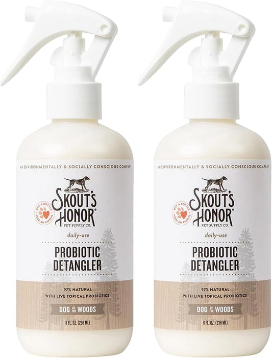 Skout's Honor Pet Detangler Spray - Hydrating & Conditioning with Avocado Oil & Probiotics, 97% Natural, Paraben & Sulfate-Free, softens for a brushable Coat, Daily Use, 8oz, Dog of The Woods, 2-Pack