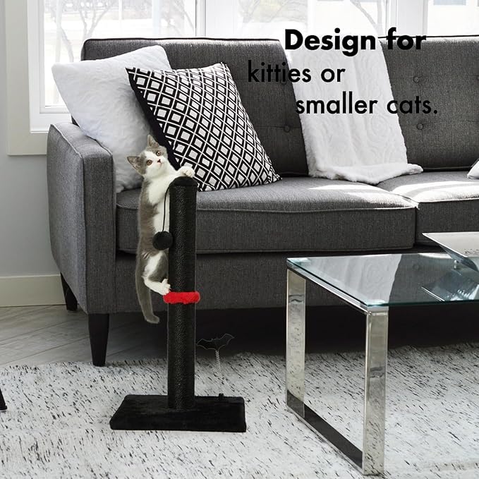 MECOOL Cat Scratching Post Premium Sisal Scratch Posts with Hanging Ball Vertical Scratcher for Indoor Cats and Kittens,Black