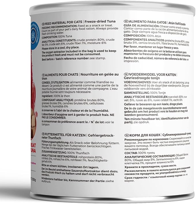 Freeze Dried Cat Treats - 100% Tuna Grain Free Raw - Natural Balance Limited Ingredient High Protein Cat Snacks 130g/4.59oz - Picky Eater Challenger