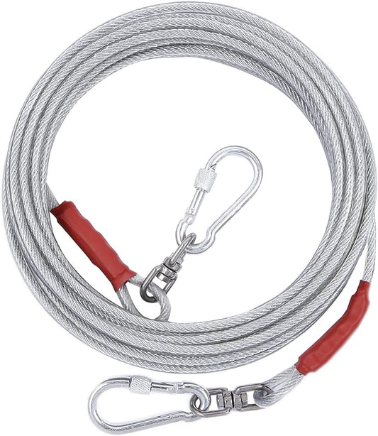 Dog Tie Out Cable for Dogs Outside Up to 125/250lbs,10/20/30/50FT Long Dog Leashe&Chains,Small-Large Dogs Runner Cable for Yard,Heavy Duty Lead Line for Outdoor,Camping,Yard(250lbs 30FT, Silver)
