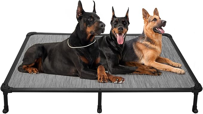 Veehoo Chew Proof Elevated Dog Bed - Cooling Raised Pet Cot- Rustless Aluminum Frame and Durable Textilene Mesh, Unique Designed No-Slip Feet for Indoor or Outdoor Use, Black Silver, XX Large