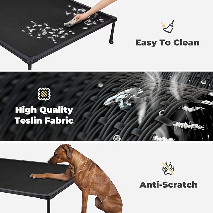 Veehoo Chewproof Elevated Dog Bed - Cooling Raised Pet Cot, Breathable Mesh, Washable & Non-Slip for Medium Dogs, Indoor/Outdoor, Black Mat and Black Frame, 32x25inches (Model CWC2203A03)