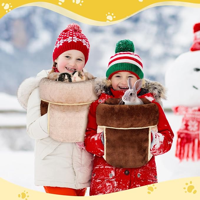 Wenqik 2 Pcs Guinea Pig Bed Cuddle Warm Hideout Small Animal Sack Cozy House Bedding Sleeping Cushion Portable Pet Carrier Cage Nest for Rabbit Hamster Rat(Dark Brown, Light Coffee,Plain)