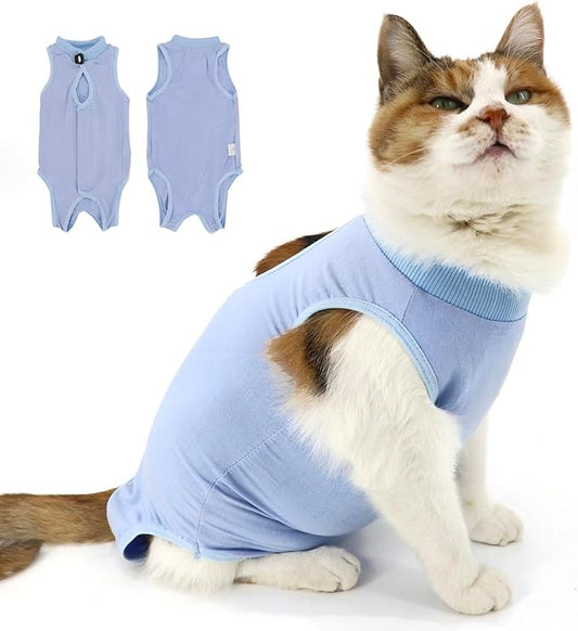 Cat Recovery Suit, Surgical Recovery Clothes for Abdominal Wound or Skin Disease, Cats Onesie After Surgery and Spay, E-Collar Alternative Pajama Suit (Blue, Small)