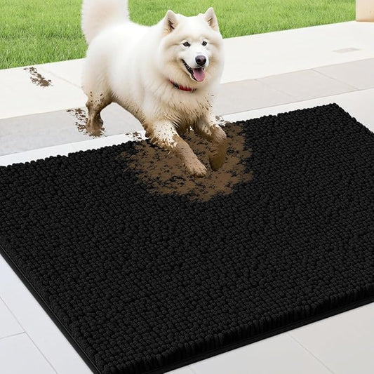 IM HOME 36" x 24" Black Dog Door Mats for Muddy Paws, Chenille Absorbent Dog Mat, Non Slip Heavy Mud Mat for Dogs, Soft Pet Bed Mat for Entryway, Mud Paws, Inside Floor