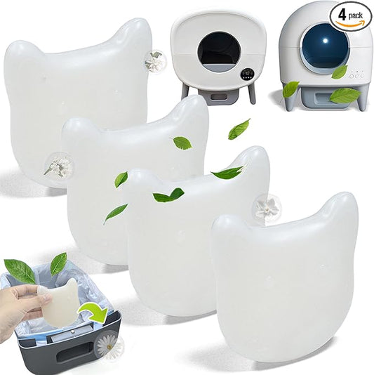 NewKe 4 Pack Deodorizer for Cumrige Self Cleaning Litter Box, Odor Eliminator Compatible with Fumoi Automatic Cat Litter Box, Cute Cat Shaped Design with Camellia Flower Scent, Fragrance Refills