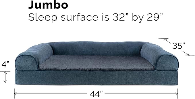 Furhaven Cooling Gel Dog Bed for Large Dogs w/ Removable Bolsters & Washable Cover, For Dogs Up to 95 lbs - Sherpa & Chenille Sofa - Orion Blue, Jumbo/XL