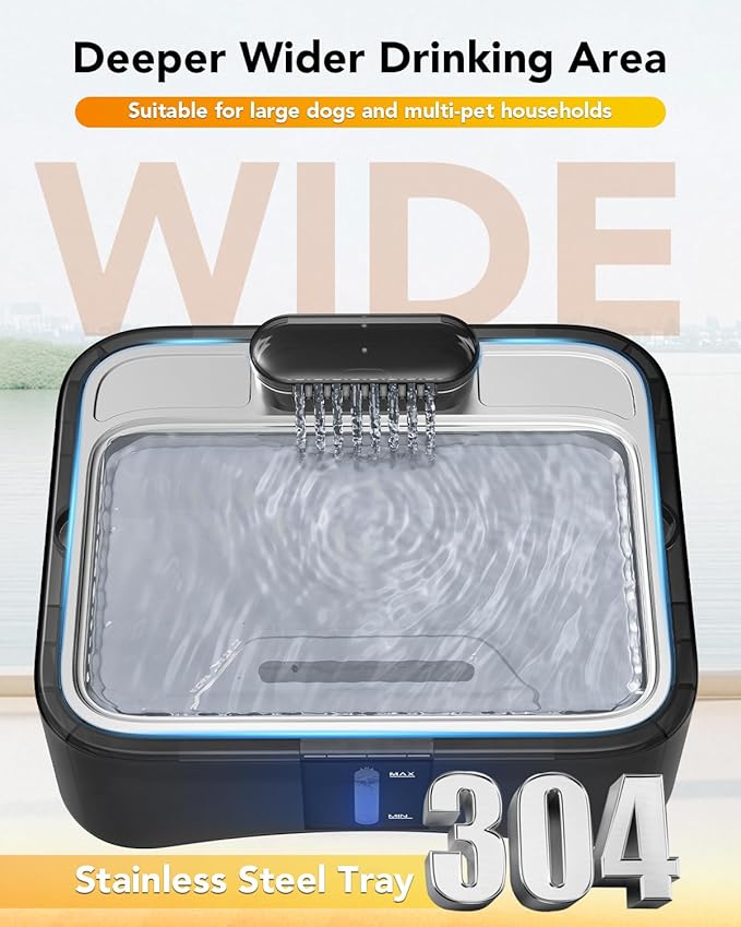 UPSKY 2.25Gal Elevated Dog Water Fountain, 4 Heights Adjustable Pet Fountain for All Dog Sizes, 304 Stainless Steel Tray Indoor Cat Drinking Dispenser with Ultra-Quiet Pump & 2 Replacement Filters