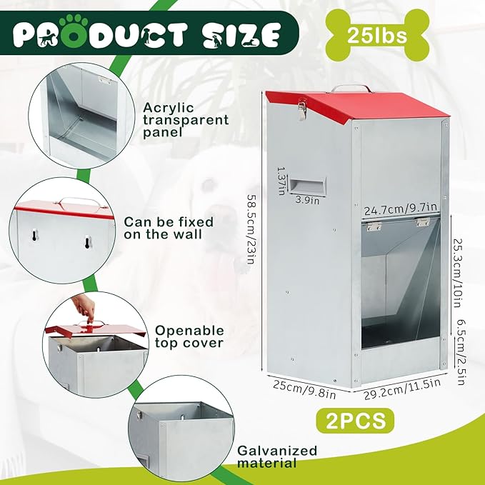 Integrated No Installation Galvanized Automatic Dog Feeder and 304 Stainless Steel Automatic Water Dispenser for Large Dogs 25lbs Outdoor Gravity Feeder Livestock Waterer