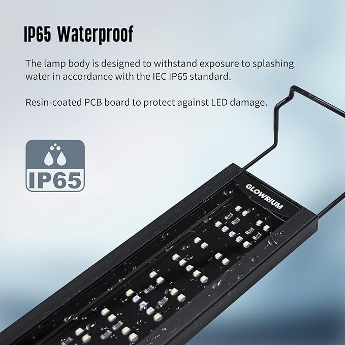 GLOWRIUM Aquarium Light, LED Freshwater Fish Tank Light with Timer, Full Spectrum Planted Aquarium Grow Lights with Daylight/Moonlight Mode, Brightness Adjustable, Auto On/Off (48-58 in)