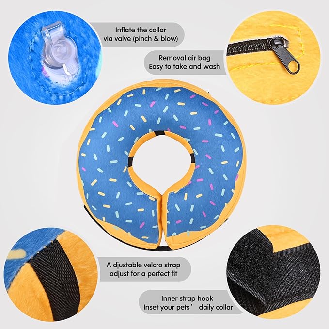 Katoggy Inflatable Dog Cone Collar for Dogs After Surgery, Soft Adjustable Blow up Donut Dog E-Collar for Small Medium Large Dog and Cats