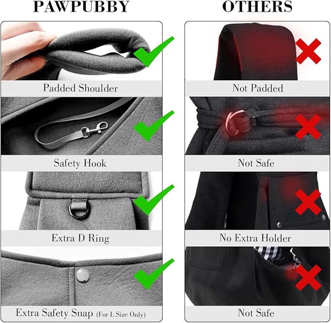 Dog & Cat Carrier Sling, Adjustable Soft Padded Shoulder Puppy Carrier, Hands-Free Dog Carrier Bag with Double Safety Buckles Premium Material for Outdoor Travel (Dark Gray, L)