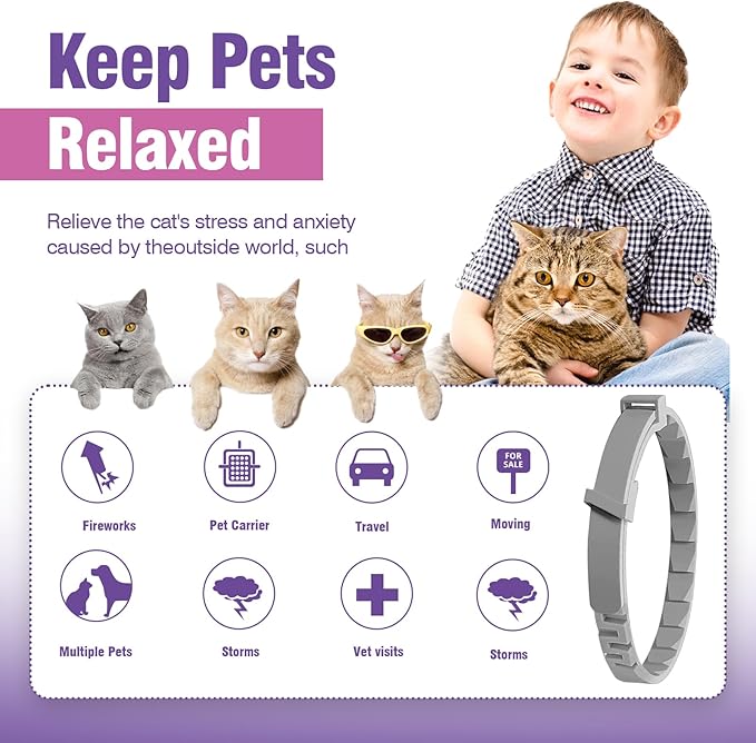 Calming Collar for Cats 4 Pack - Adjustable Soother - Anxiety Relief - Stress Pheromone Collar - Comfort Cat Calm Collars - Lasts 30 Days