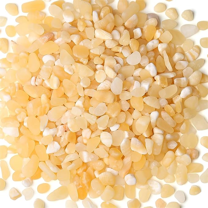 Yellow Jade Aquarium Gravel Rocks Natural Tumbled Healing Crystal Chips Bulk Gemstones Crushed Stones for Fountain Vase Filler Planters Decorative Fish Tank Potted Reiki Energy Balancing 0.45lb